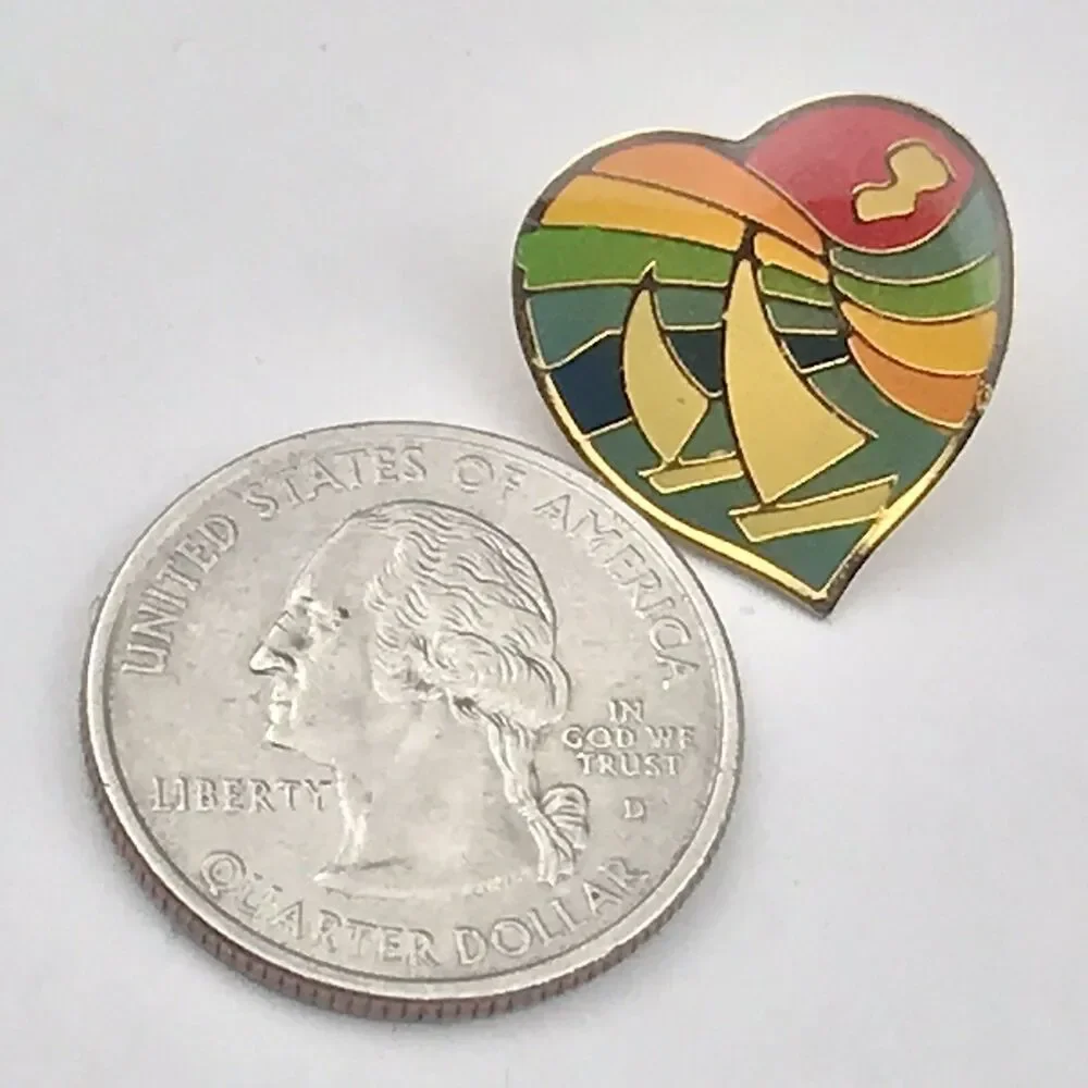 Heart Shaped Rainbow Sailboats Vintage Pin Brooch Hippie Pride Nautical LGBT